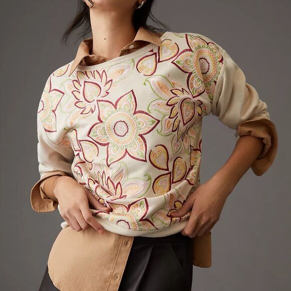Anthropologie Tiny Helena Embroidered Floral Boho Pullover Sweater size XS - Picture 1 of 5